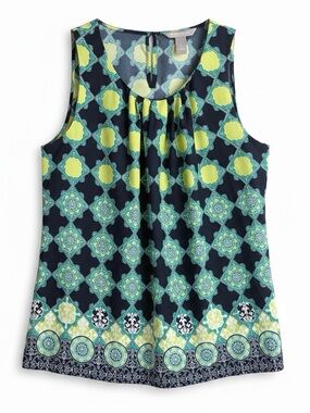 Banana Republic Sleeveless Geometric Print Shell Top - Navy & Lime - Women’s S
